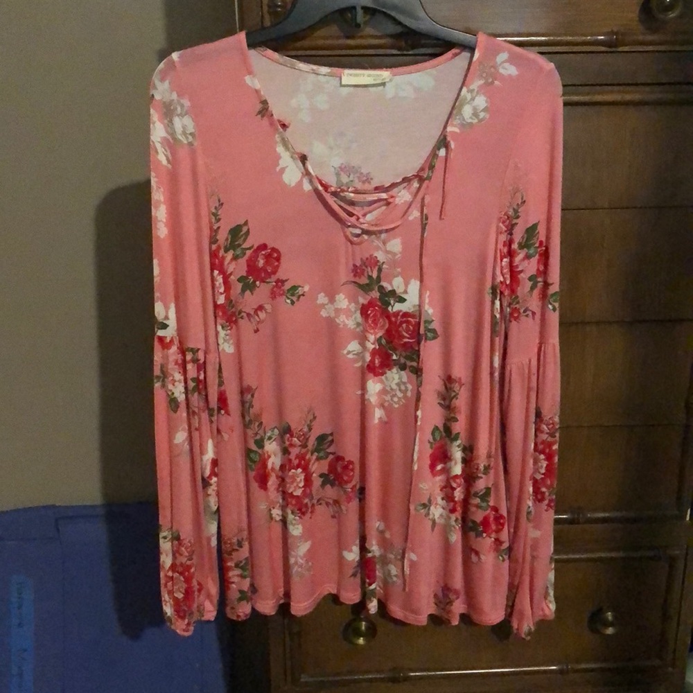 Pink long sleeve floral top